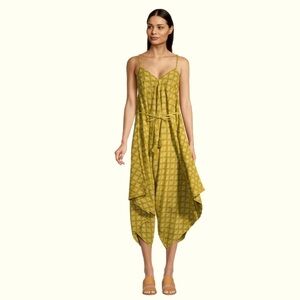 L/XL Goa Mustard And Ivory Dash Print Jumpsuit boho hippie granola vibes romper